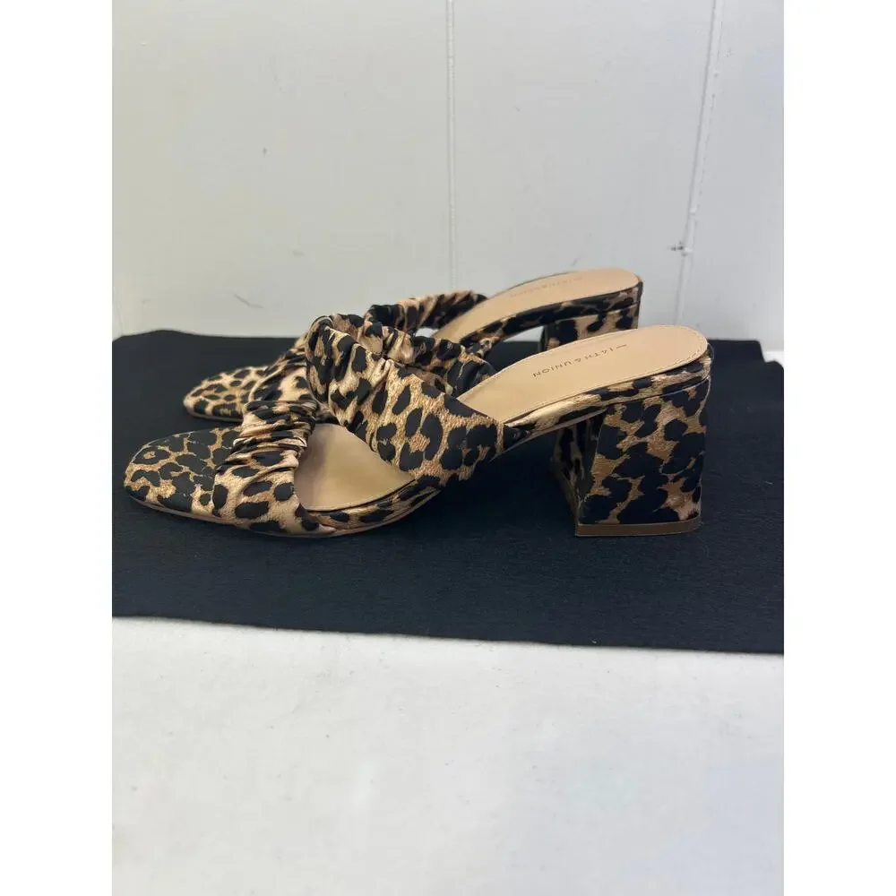 14TH & UNION Zandal Scrunch Printed Block Heel Sandal Leopard Size 9. NWOB